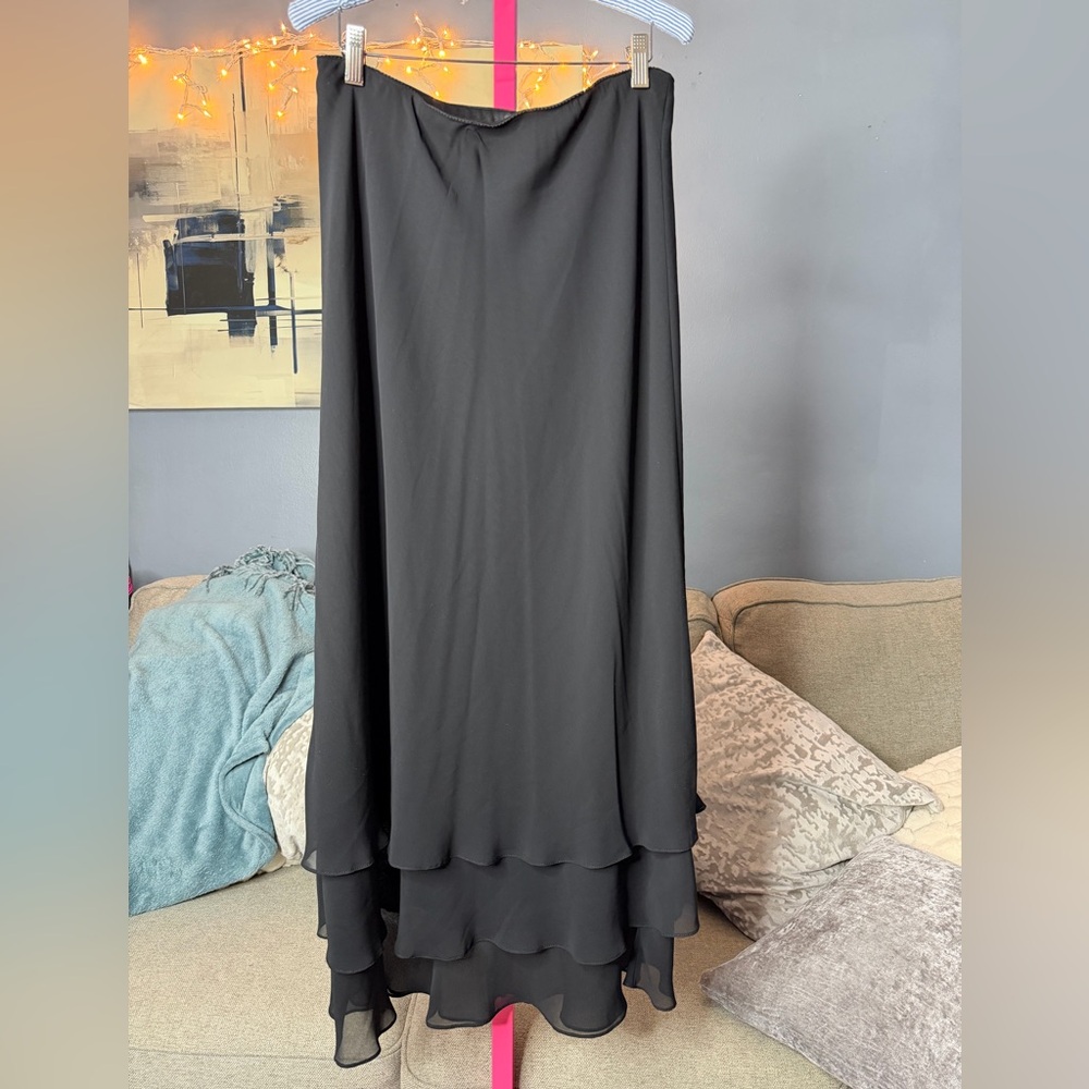 ALEX Evenings Petite Black Layered Chiffon Maxi Skirt PM